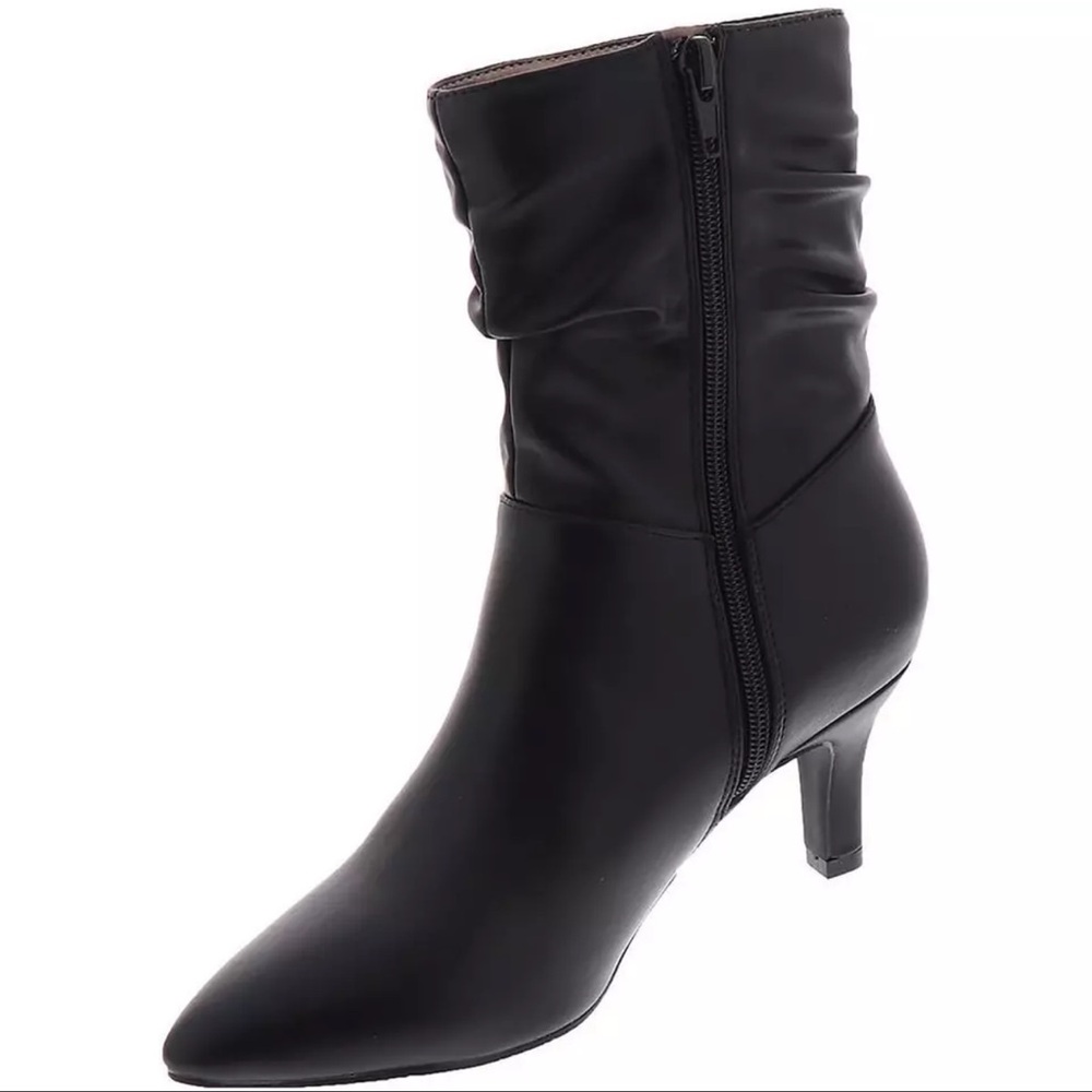 Masseys Black Faux Leather Mid-Calf Heeled Boots 11W - Picture 3 of 3